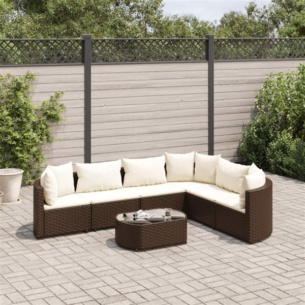 Grote foto vidaxl 7 delige loungeset met kussens poly rattan bruin tuin en terras tuinmeubelen