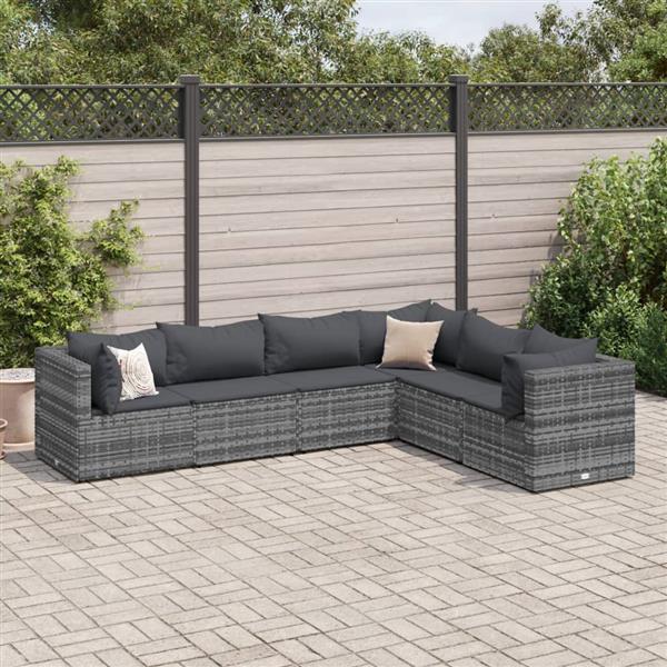 Grote foto vidaxl 6 delige loungeset met kussens poly rattan grijs tuin en terras tuinmeubelen