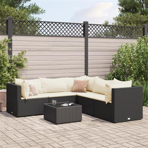 Grote foto vidaxl 6 delige loungeset met kussens poly rattan zwart tuin en terras tuinmeubelen