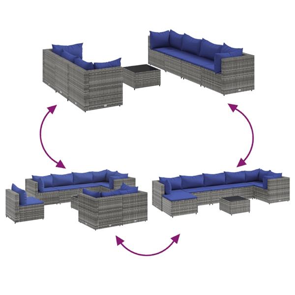 Grote foto vidaxl 8 delige loungeset met kussens poly rattan grijs tuin en terras tuinmeubelen