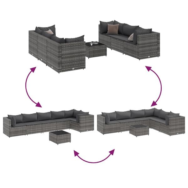 Grote foto vidaxl 7 delige loungeset met kussens poly rattan grijs tuin en terras tuinmeubelen