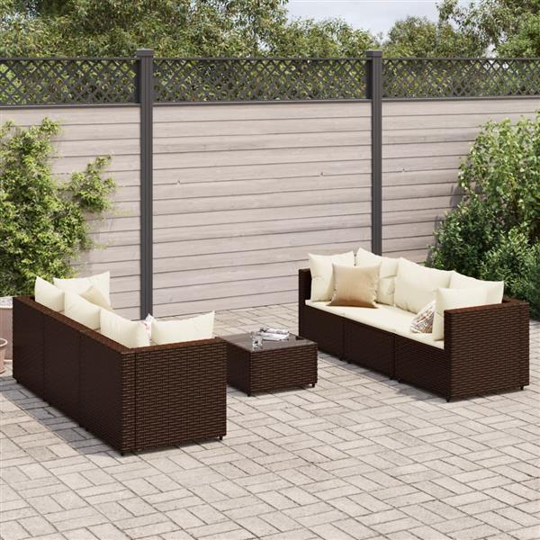 Grote foto vidaxl 7 delige loungeset met kussens poly rattan bruin tuin en terras tuinmeubelen