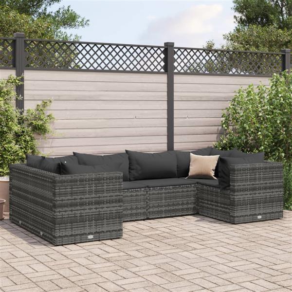 Grote foto vidaxl 6 delige loungeset met kussens poly rattan grijs tuin en terras tuinmeubelen