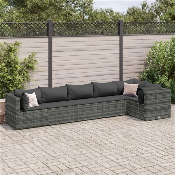 Grote foto vidaxl 6 delige loungeset met kussens poly rattan grijs tuin en terras tuinmeubelen