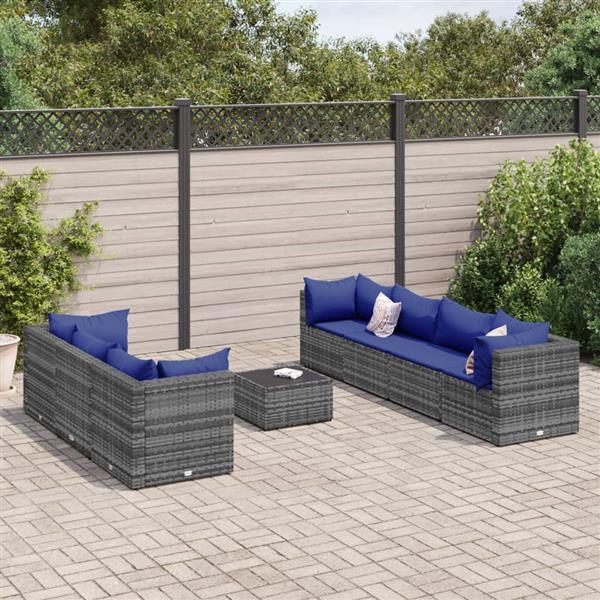 Grote foto vidaxl 8 delige loungeset met kussens poly rattan grijs tuin en terras tuinmeubelen