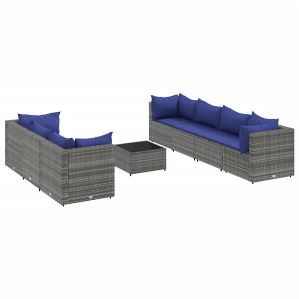 Grote foto vidaxl 8 delige loungeset met kussens poly rattan grijs tuin en terras tuinmeubelen