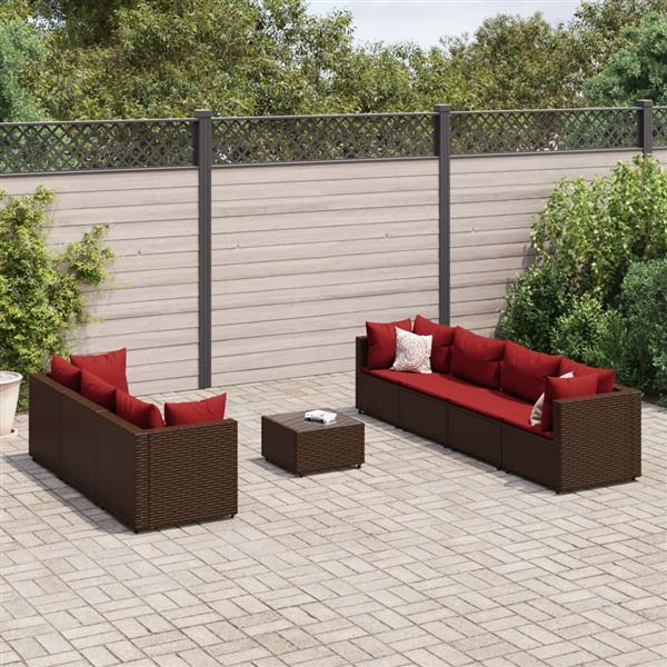 Grote foto vidaxl 8 delige loungeset met kussens poly rattan bruin tuin en terras tuinmeubelen