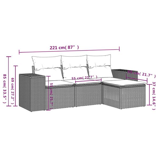 Grote foto vidaxl 4 delige loungeset met kussens poly rattan lichtgrijs tuin en terras tuinmeubelen