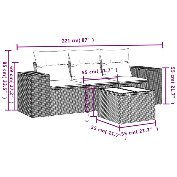 Grote foto vidaxl 4 delige loungeset met kussens poly rattan lichtgrijs tuin en terras tuinmeubelen