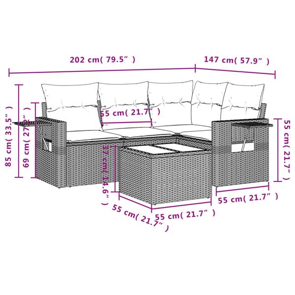 Grote foto vidaxl 5 delige loungeset met kussens poly rattan lichtgrijs tuin en terras tuinmeubelen