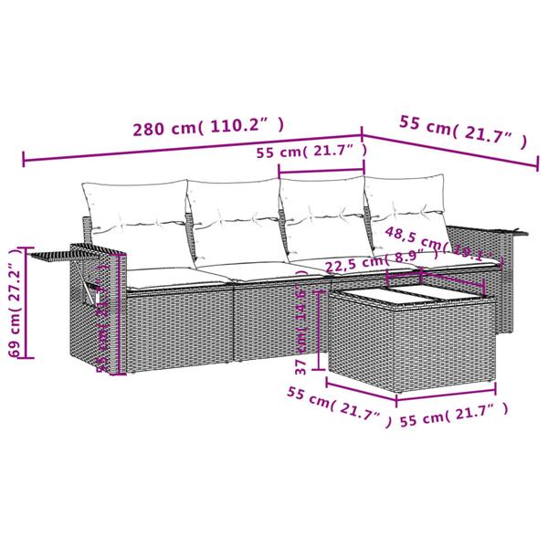 Grote foto vidaxl 5 delige loungeset met kussens poly rattan lichtgrijs tuin en terras tuinmeubelen