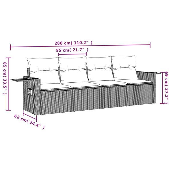 Grote foto vidaxl 4 delige loungeset met kussens poly rattan lichtgrijs tuin en terras tuinmeubelen