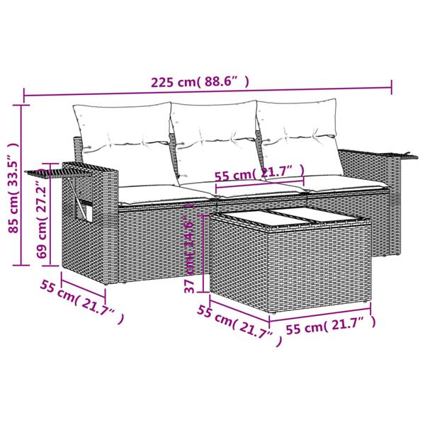 Grote foto vidaxl 4 delige loungeset met kussens poly rattan lichtgrijs tuin en terras tuinmeubelen