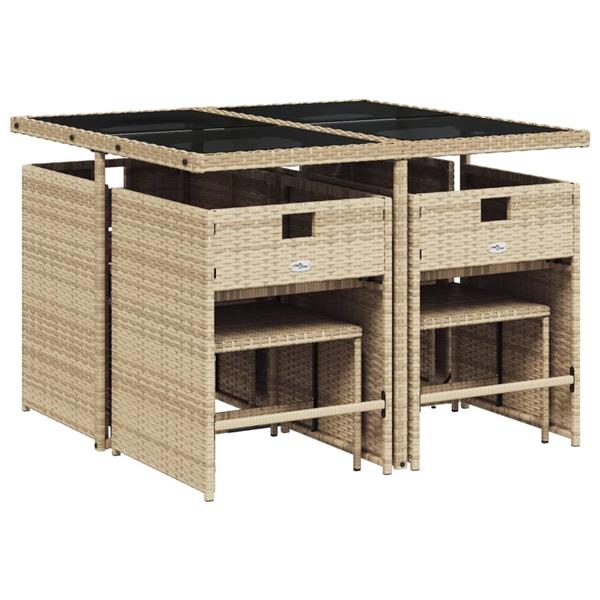 Grote foto vidaxl 9 delige tuinset met kussens poly rattan beige tuin en terras tuinmeubelen