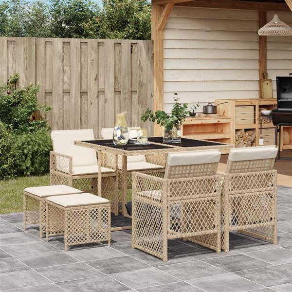 Grote foto vidaxl 9 delige tuinset met kussens poly rattan beige tuin en terras tuinmeubelen