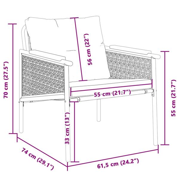 Grote foto vidaxl tuinstoelen 2 st met kussens staal zwart tuin en terras tuinmeubelen