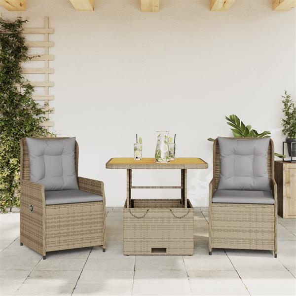 Grote foto vidaxl 3 delige bistroset met kussens poly rattan beige tuin en terras tuinmeubelen