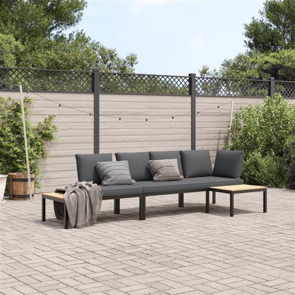 Grote foto vidaxl 3 delige loungeset met kussens aluminium zwart tuin en terras tuinmeubelen