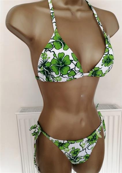 Grote foto prachtige witte bikini met groene print kleding dames badmode en zwemkleding