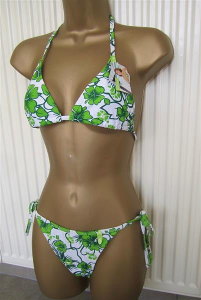 Grote foto prachtige witte bikini met groene print kleding dames badmode en zwemkleding