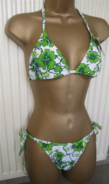 Grote foto prachtige witte bikini met groene print kleding dames badmode en zwemkleding