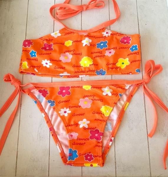 Grote foto mooie oranje bikini met bloemetjes 92 tot 128 kinderen en baby overige