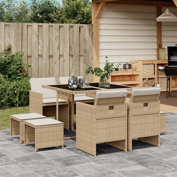 Grote foto vidaxl 9 delige tuinset met kussens poly rattan beige tuin en terras tuinmeubelen