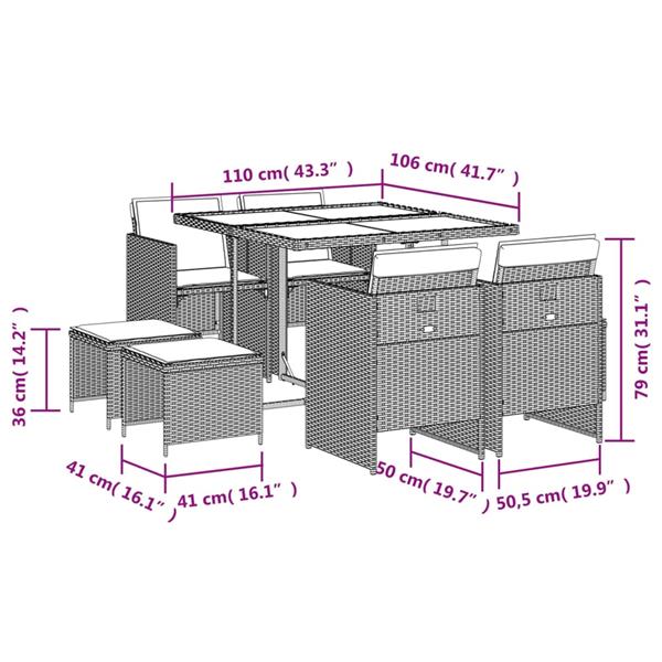 Grote foto vidaxl 9 delige tuinset poly rattan zwart tuin en terras tuinmeubelen