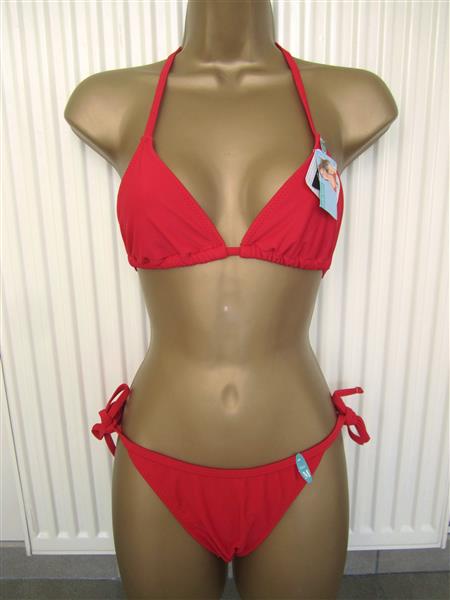 Grote foto mooie rode triangel bikini met koordjes s m l kleding dames badmode en zwemkleding