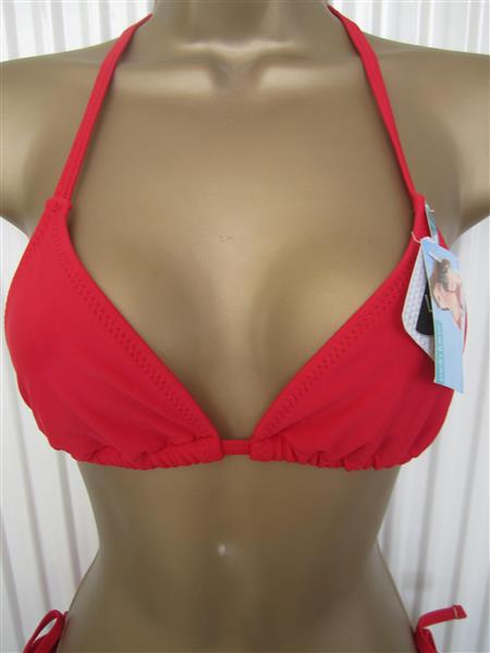 Grote foto mooie rode triangel bikini met koordjes s m l kleding dames badmode en zwemkleding