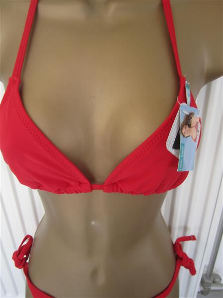 Grote foto mooie rode triangel bikini met koordjes s m l kleding dames badmode en zwemkleding