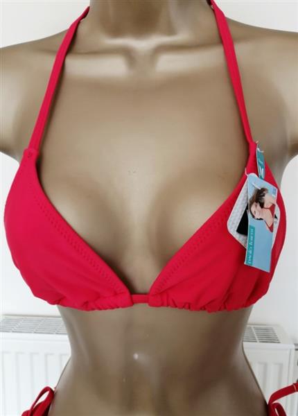 Grote foto mooie rode triangel bikini met koordjes s m l kleding dames badmode en zwemkleding