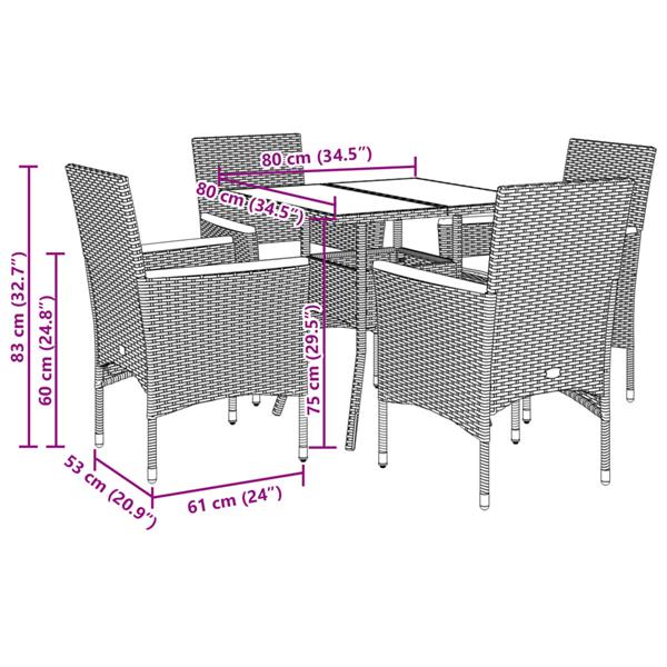 Grote foto vidaxl 5 delige loungeset met kussens poly rattan en acaciahout grijs tuin en terras tuinmeubelen