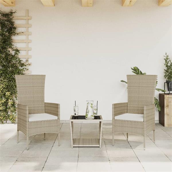 Grote foto vidaxl 3 delige tuinset met kussens poly rattan beige tuin en terras tuinmeubelen