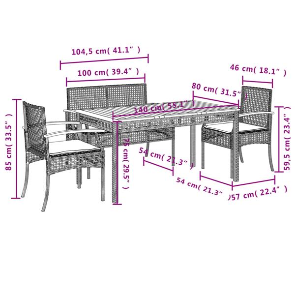 Grote foto vidaxl 4 delige tuinset met kussens poly rattan zwart tuin en terras tuinmeubelen