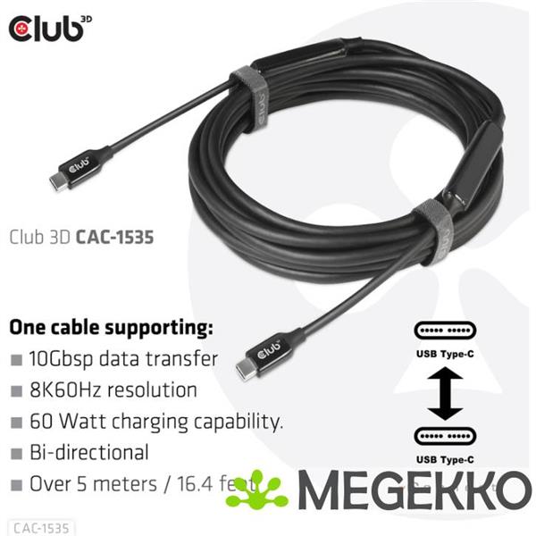 Grote foto club3d cac 1535 usb kabel 5 m 3.2 gen 2 3.1 gen 2 usb c zwart computers en software overige computers en software