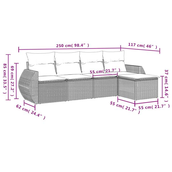 Grote foto vidaxl 5 delige loungeset met kussens poly rattan lichtgrijs tuin en terras tuinmeubelen