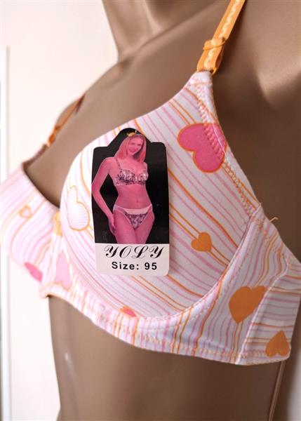 Grote foto bh met string in pasteloranje en roze b cups kleding dames ondergoed en lingerie