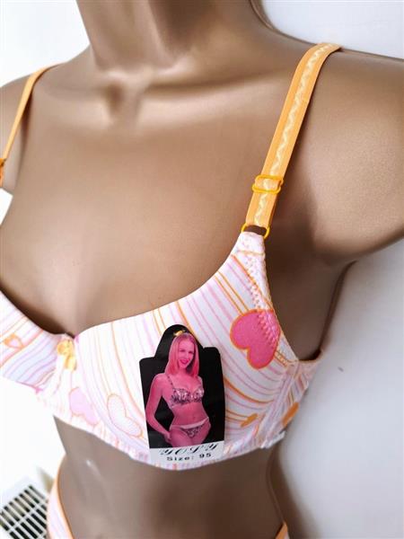 Grote foto bh met string in pasteloranje en roze b cups kleding dames ondergoed en lingerie