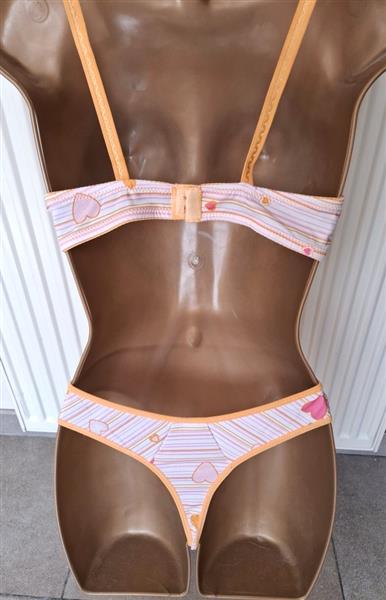 Grote foto bh met string in pasteloranje en roze b cups kleding dames ondergoed en lingerie