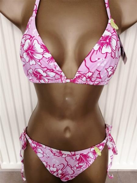 Grote foto roze bikini met wit en fuchsia med en large kleding dames badmode en zwemkleding