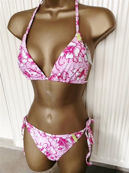 Grote foto roze bikini met wit en fuchsia med en large kleding dames badmode en zwemkleding