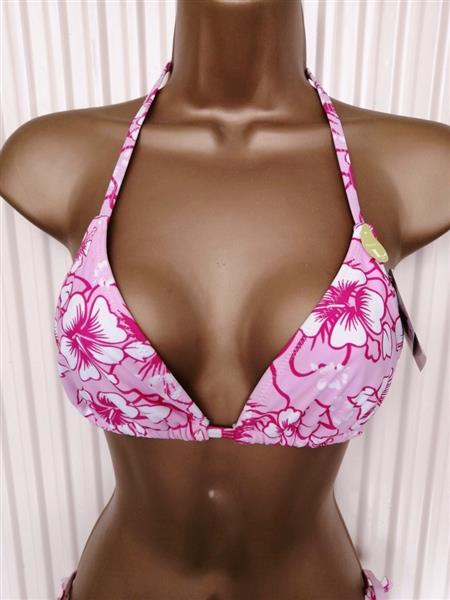 Grote foto roze bikini met wit en fuchsia med en large kleding dames badmode en zwemkleding