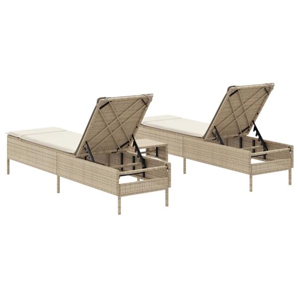 Grote foto vidaxl 3 delige ligbeddenset met kussens poly rattan beige tuin en terras tuinmeubelen