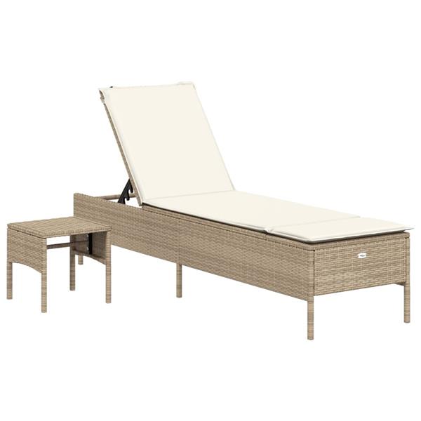 Grote foto vidaxl 3 delige ligbeddenset met kussens poly rattan beige tuin en terras tuinmeubelen