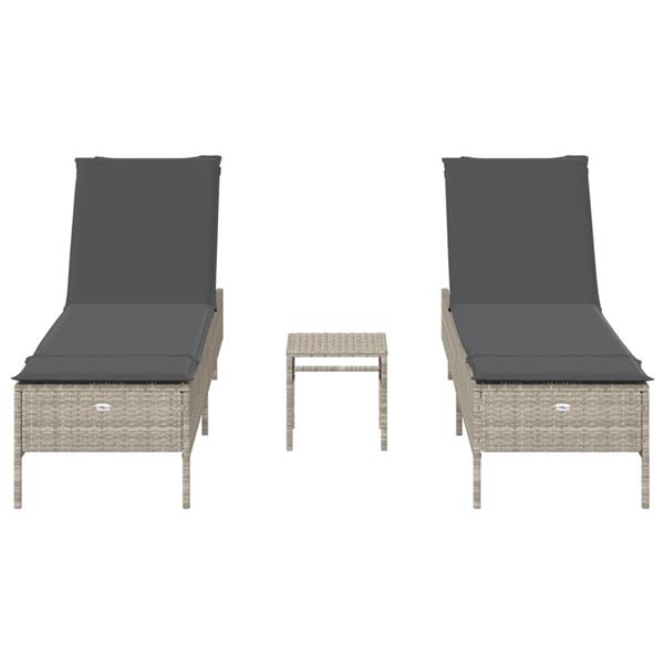 Grote foto vidaxl 3 delige ligbeddenset met kussens poly rattan lichtgrijs tuin en terras tuinmeubelen