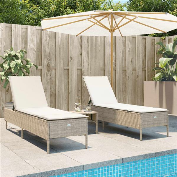 Grote foto vidaxl 3 delige ligbeddenset met kussens poly rattan beige tuin en terras tuinmeubelen