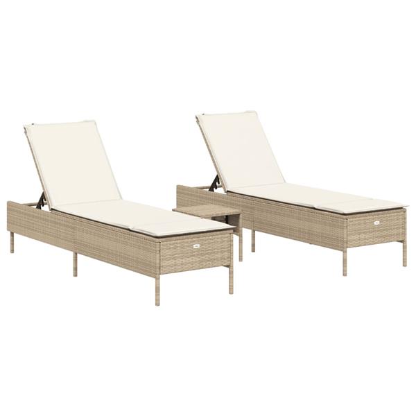 Grote foto vidaxl 3 delige ligbeddenset met kussens poly rattan beige tuin en terras tuinmeubelen