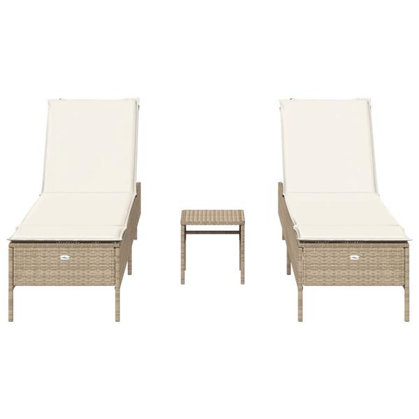 Grote foto vidaxl 3 delige ligbeddenset met kussens poly rattan beige tuin en terras tuinmeubelen