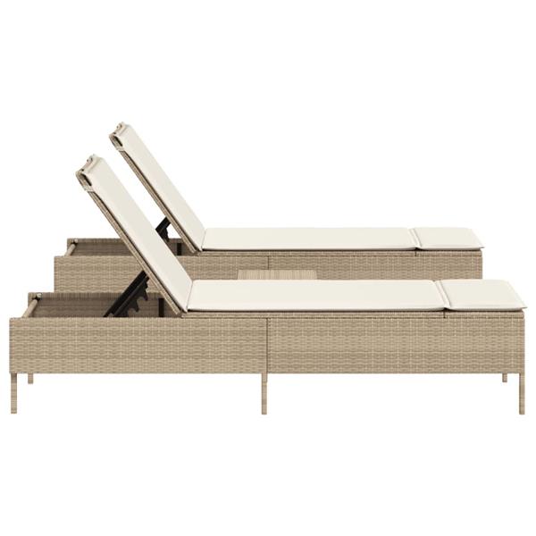 Grote foto vidaxl 3 delige ligbeddenset met kussens poly rattan beige tuin en terras tuinmeubelen